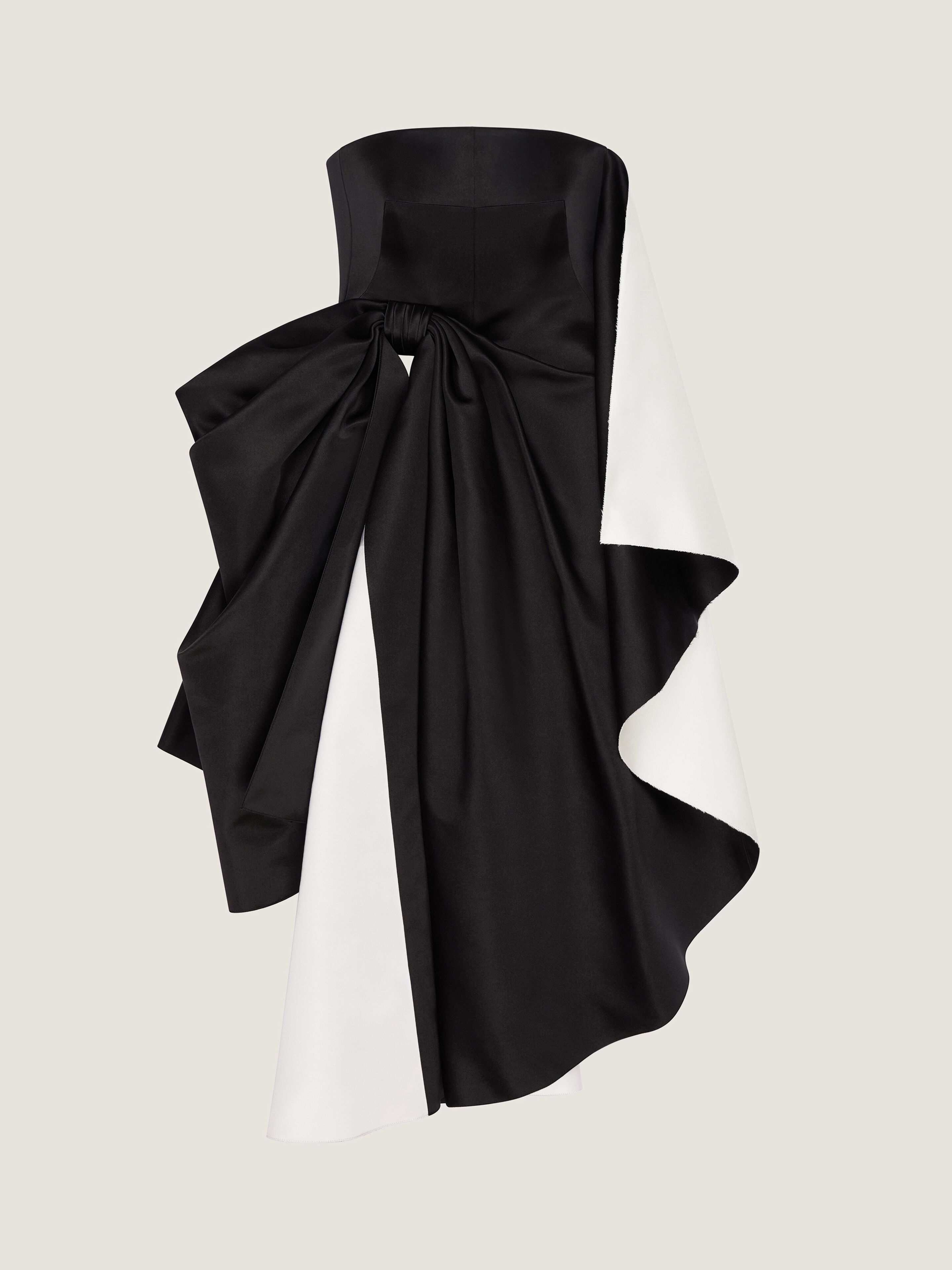 Draped bustier evening dress in satin with bow detail